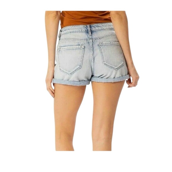 Kancan Light Wash Rolled Cuff High Rise Denim Shorts Size Medium - Picture 2 of 8